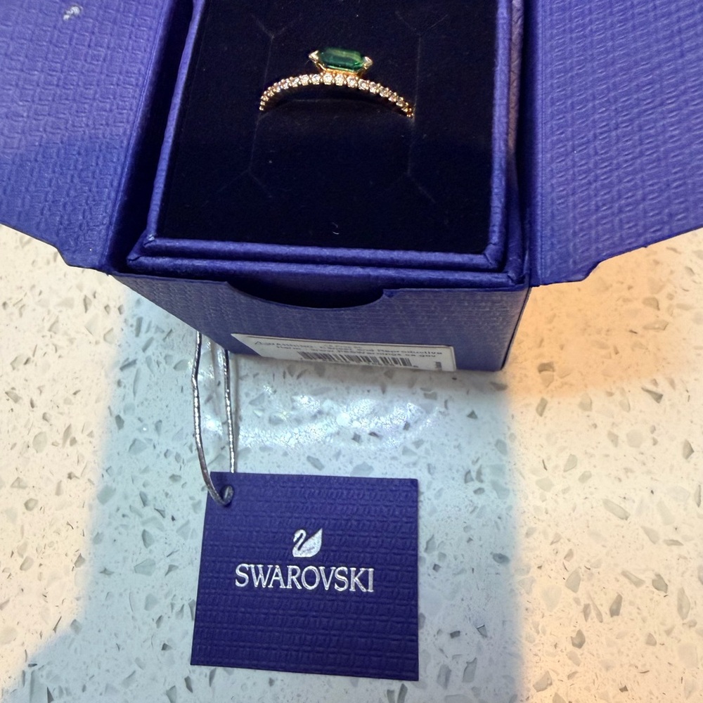 Swarovski Gold Ring with Green Gemstone